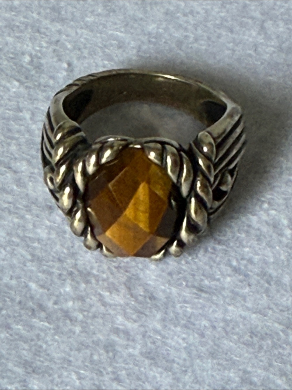 Carolyn Pollack Faceted Tiger's Eye Ring - Brown and Silver Size 7
